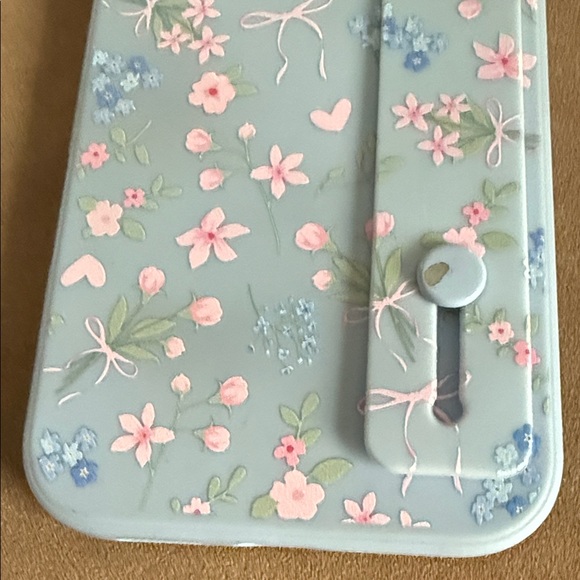 Iphone 16 pro Max Floral Phone Case with Stand - Blue and Pink - Picture 5 of 6